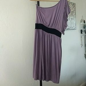 Purple and black off-the-shoulder dress